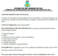 AVISO DE DISPENSA DE LICITAÇÃO PARA COMPRA DE MATERIAL DE LIMPEZA 01/24